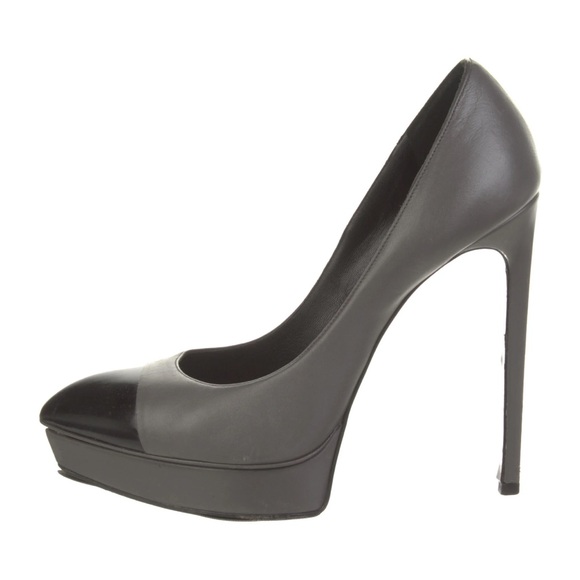 SAINT LAURENT Janis Cap Toe Leather Platform Pumps, size 37 - Picture 1 of 10